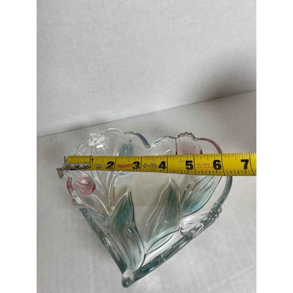 Vintage Mikasa Crystal Heart Bowl Cottagecore Iridescent Embossed Tulip Glass